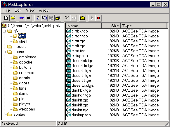 Интерфейс программы PakExplorer