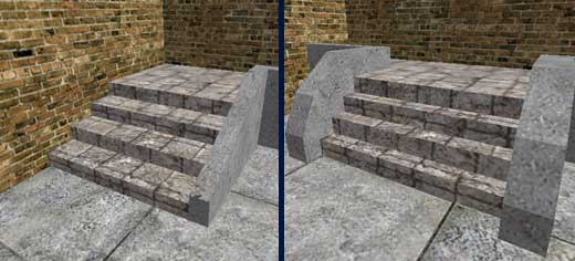 Лестницы. Высота ступеньки - 16; длина ступеньки - 32 (слева) и 16