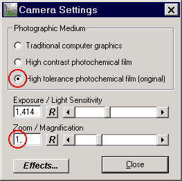 Окно Camera Settings: в нем указывается угол обзора камеры